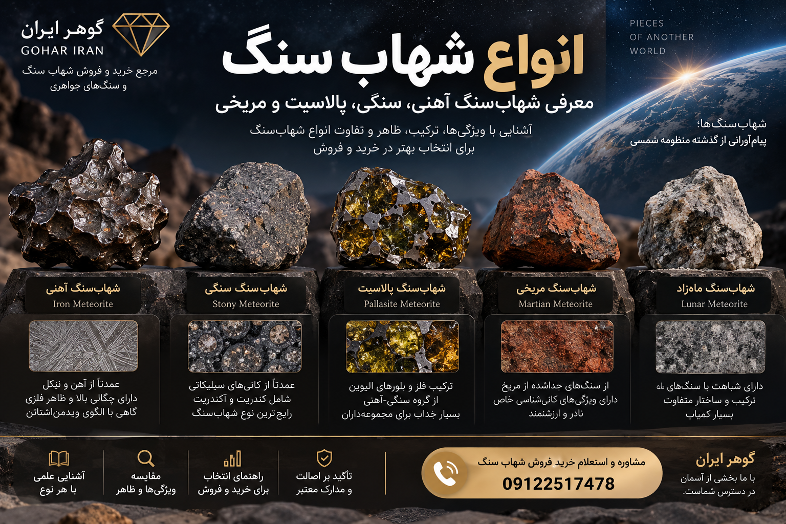 انواع شهاب سنگ؛ معرفی شهابسنگ آهنی، سنگی، پالاسیت و مریخی